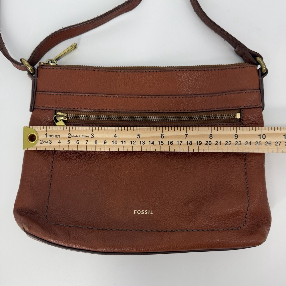Fossil Brown Leather Crossbody Purse Shoulder Bag Minimalist Pebbled Medium - Picture 9 of 15